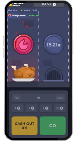 Chicken Road slot showing the chicken getting roasted after a failed round