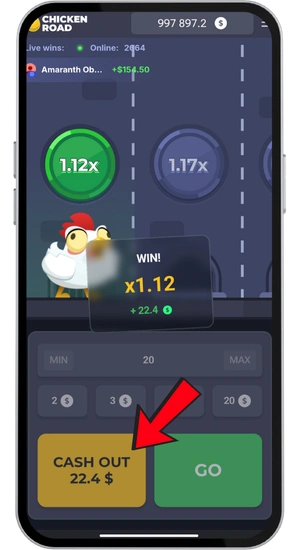Yellow cash out button in Chicken Road locking in the current multiplier